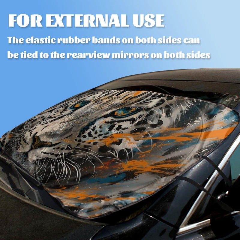 Qoueucc Leopard Print Car Windshield Sun Shade, White, Universal Fit, 59" L x 31.5" W, Blocks UV Rays, Sun Visor Protector - Image 3